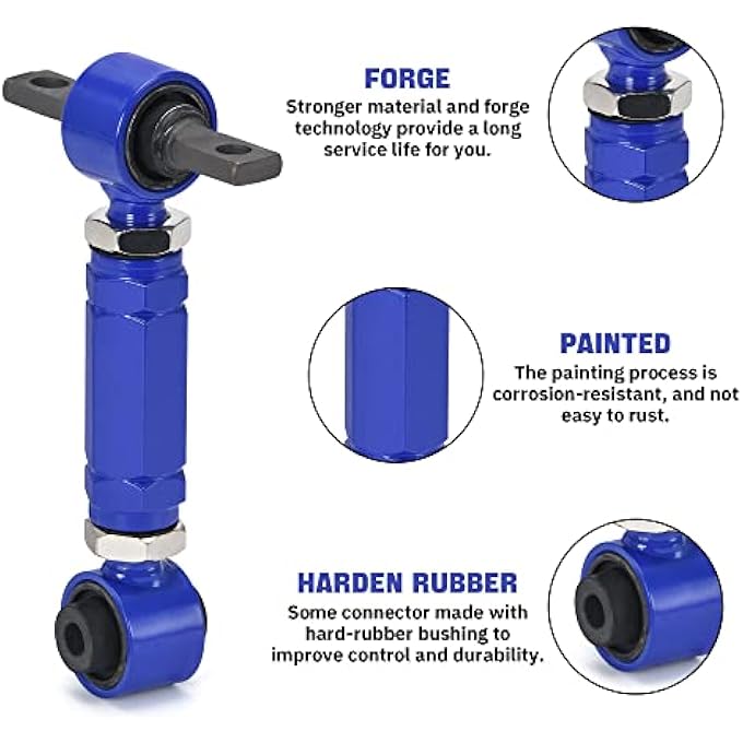 rayihni Adjustable Control Arm Integra Eg Rear Camber Arms Kit Compatible With Honda Civic 9200 Blue - Image 3