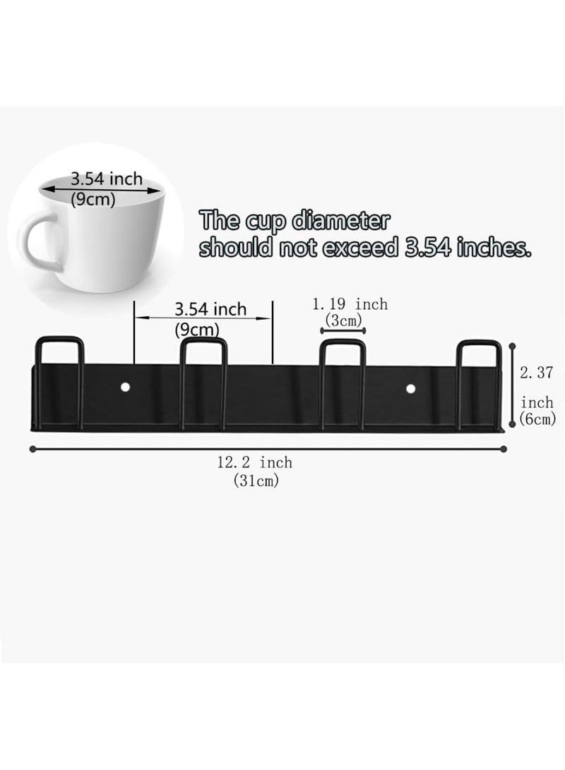 SOLARAE حامل أكواب مثبت على الحائط، 2 قطعة حامل أكواب قهوة لتعليق الأكواب لعرض الأكواب، بدون حفر مع 4 حوامل أكواب، تخزين الأكواب للمطبخ، غرفة المعيشة - Image 5