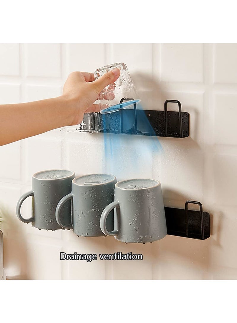 SOLARAE حامل أكواب مثبت على الحائط، 2 قطعة حامل أكواب قهوة لتعليق الأكواب لعرض الأكواب، بدون حفر مع 4 حوامل أكواب، تخزين الأكواب للمطبخ، غرفة المعيشة - Image 2