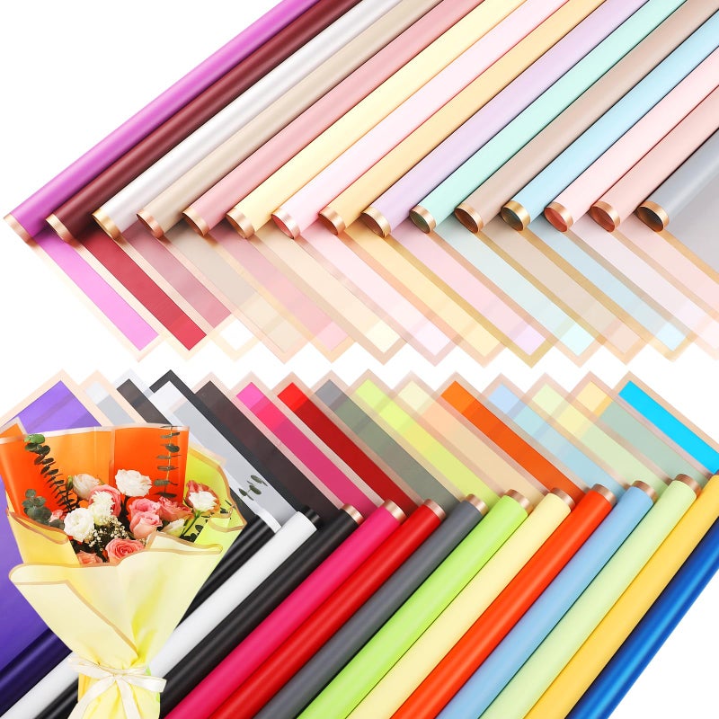 FF Sgdfc 300 Sheets Gold Edge Flower Wrapping Paper Waterproof Bouquet Packaging Paper Florist Bouquet Supplies for Wedding DIY Craft Gift Packing (30 Colors) - Image 1