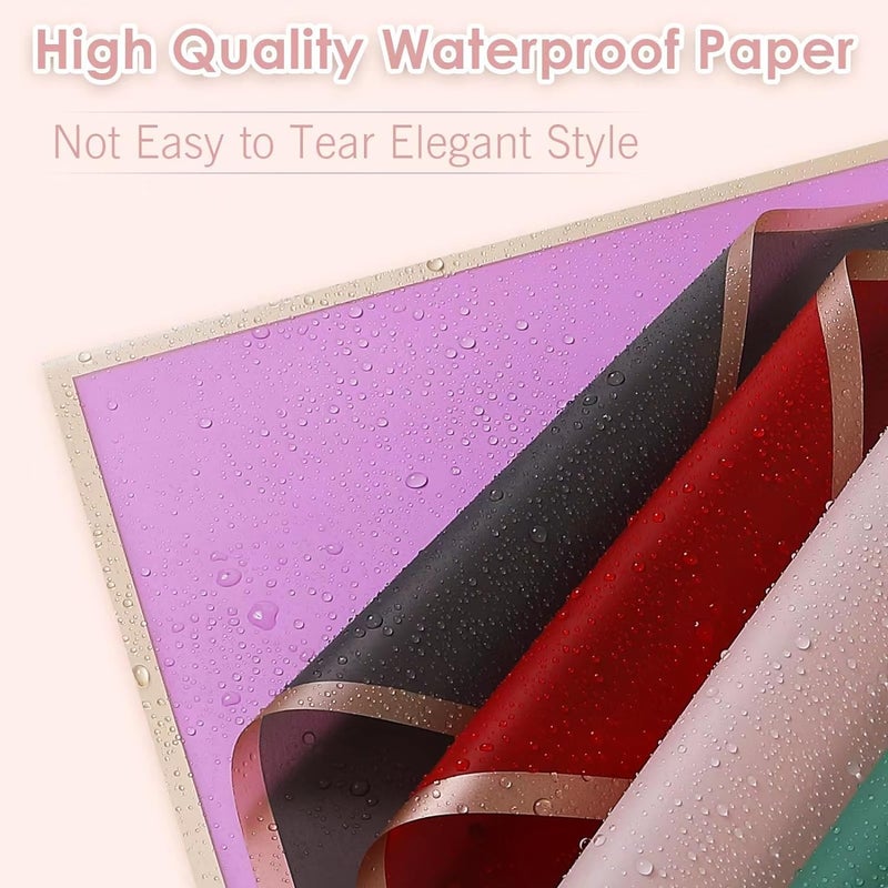 FF Sgdfc 300 Sheets Gold Edge Flower Wrapping Paper Waterproof Bouquet Packaging Paper Florist Bouquet Supplies for Wedding DIY Craft Gift Packing (30 Colors) - Image 5
