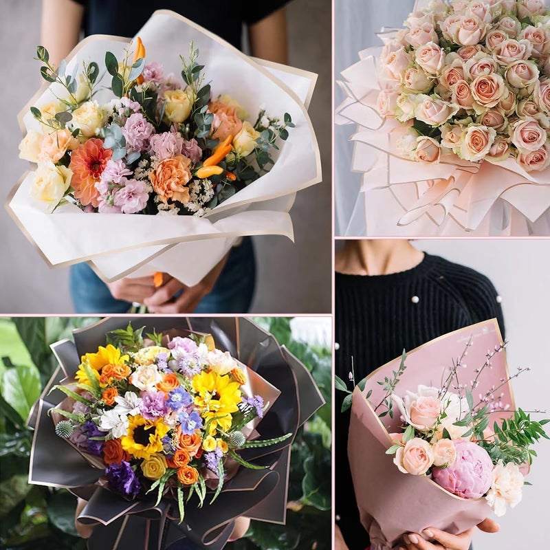 FF Sgdfc 300 Sheets Gold Edge Flower Wrapping Paper Waterproof Bouquet Packaging Paper Florist Bouquet Supplies for Wedding DIY Craft Gift Packing (30 Colors) - Image 4