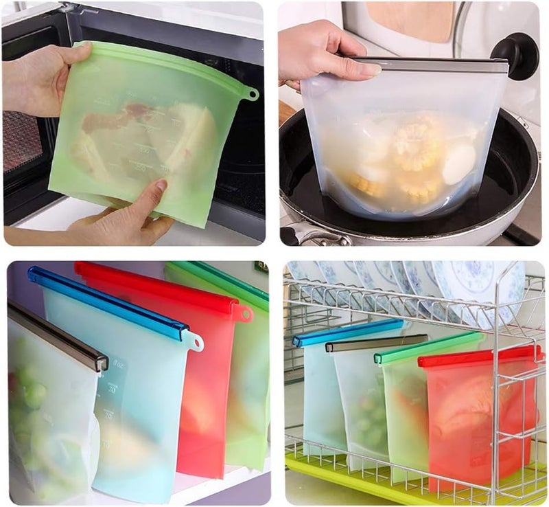 Lukzer Lukzer 4Pc Silicone Reusable Food Storage Leftover Snacks, Vegetable, Fruit, Eco-Friendly Food Wraps Airtight Seal Food Preservation Leakproof Ziplock for Fridge & Microwave Safe BPA Free (Multicolor) - Image 5