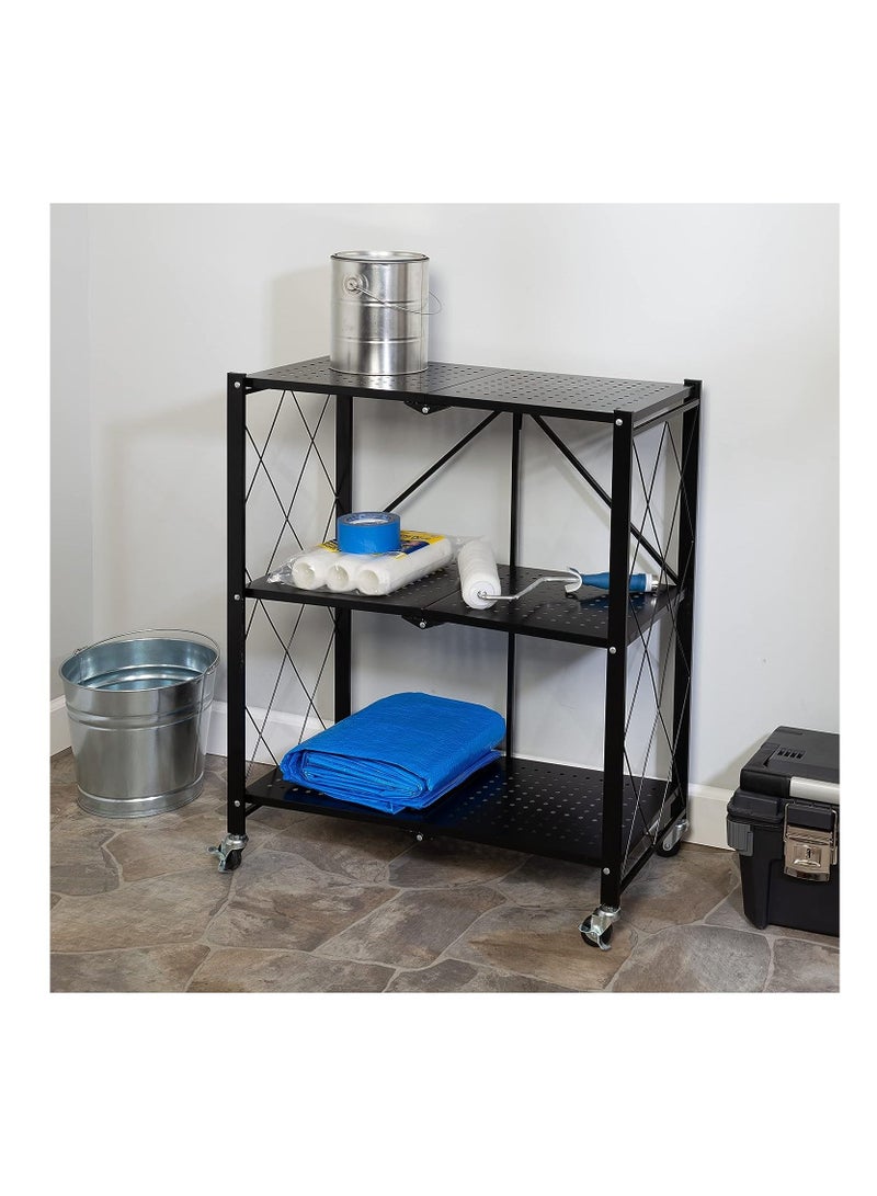 بلومنغ تايم رف معدني متعدد الاستخدامات قابل للطي من 3 مستويات بعجلات - أسود - Image 2