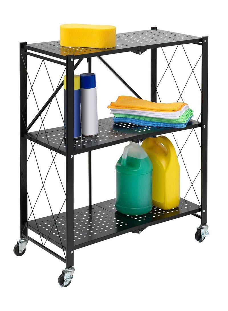 بلومنغ تايم رف معدني متعدد الاستخدامات قابل للطي من 3 مستويات بعجلات - أسود - Image 1