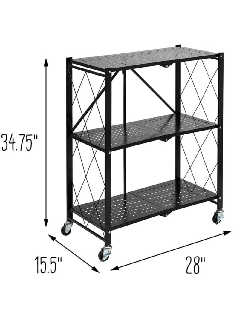 بلومنغ تايم رف معدني متعدد الاستخدامات قابل للطي من 3 مستويات بعجلات - أسود - Image 5