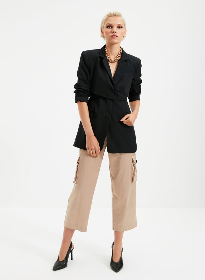 trendyol Black Belted Regular Lined Double Breasted Closure Woven Blazer Jacket - Image 5