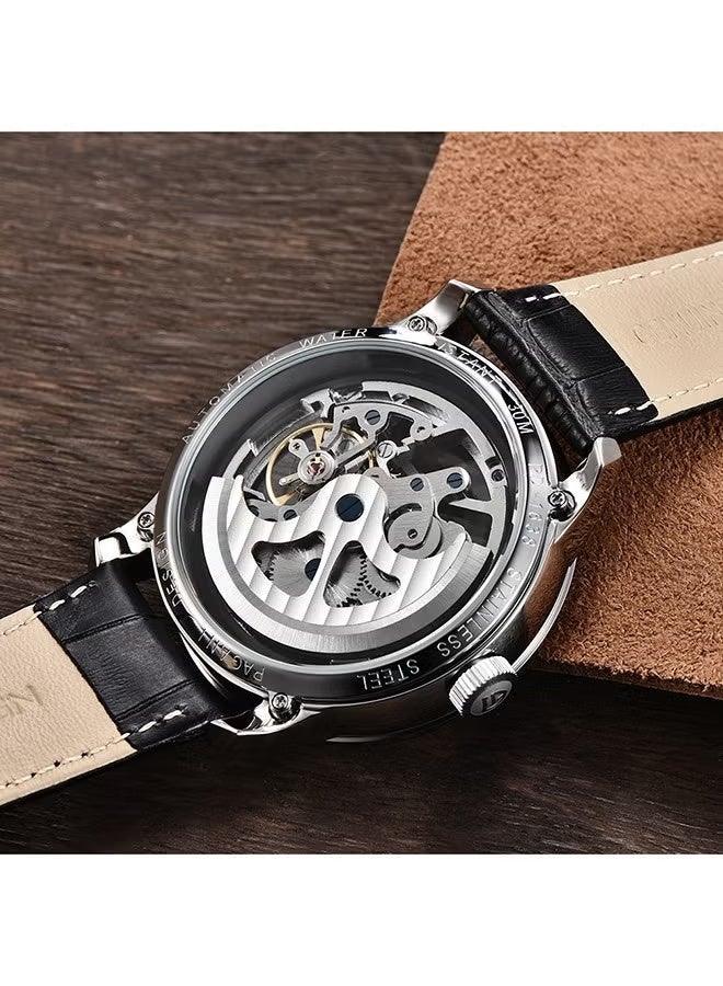 PAGANI DESIGN Men's Skeleton Automatic Watches Genuine Leather Strap Waterproof Wrist Watch for Man Steampunk Luxury Clock with Deployment Clasp - Image 4