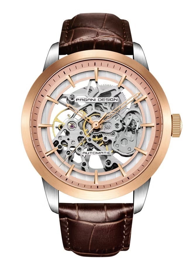 PAGANI DESIGN Men's Skeleton Automatic Watches Genuine Leather Strap Waterproof Wrist Watch for Man Steampunk Luxury Clock with Deployment Clasp - Image 1