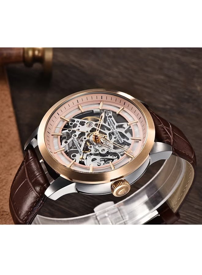 PAGANI DESIGN Men's Skeleton Automatic Watches Genuine Leather Strap Waterproof Wrist Watch for Man Steampunk Luxury Clock with Deployment Clasp - Image 3