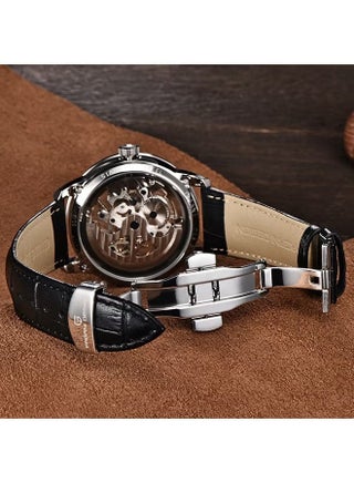 Men's Skeleton Automatic Watches Genuine Leather Strap Waterproof Wrist Watch for Man Steampunk Luxury Clock with Deployment Clasp - view 5