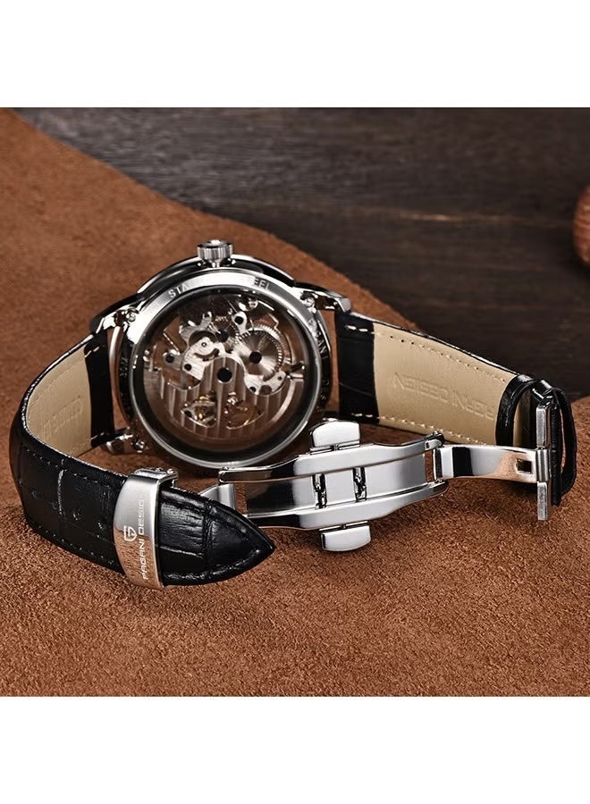 PAGANI DESIGN Men's Skeleton Automatic Watches Genuine Leather Strap Waterproof Wrist Watch for Man Steampunk Luxury Clock with Deployment Clasp - Image 5