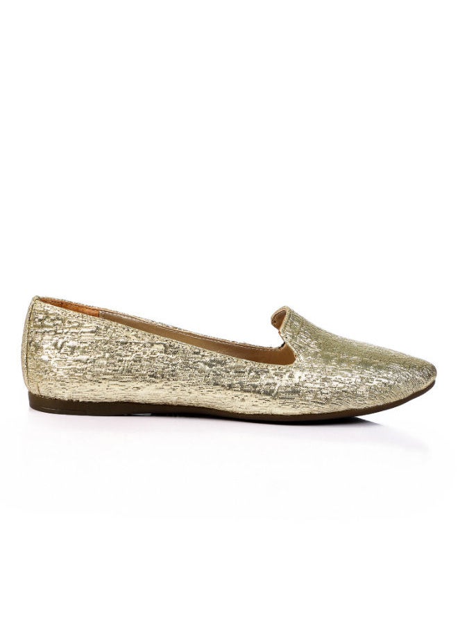 Mr.joe Pointed Slip On Textured Leather Flats Gold  - Image 4