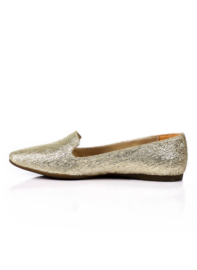 Mr.joe - Pointed Slip On Textured Leather Flats Gold - Image 1