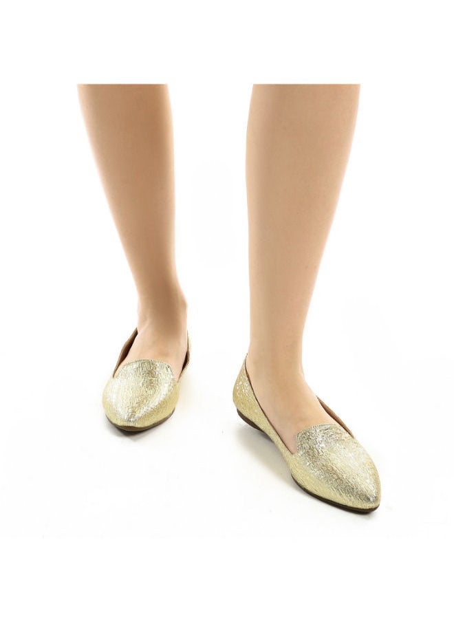 Mr.joe Pointed Slip On Textured Leather Flats Gold  - Image 2