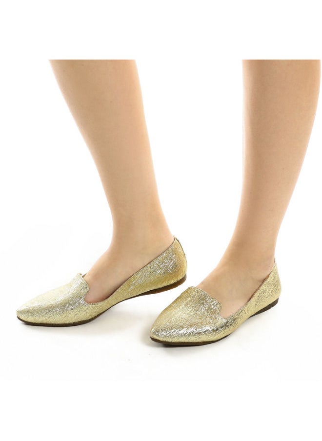 Mr.joe Pointed Slip On Textured Leather Flats Gold  - Image 3