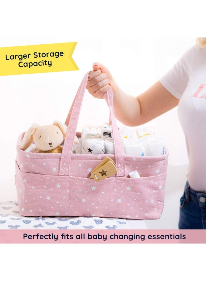 Starhug  Baby Diaper Caddy Organizer - Baby Shower Basket Large Nursery Storage Bin For Changing Table Car Travel Tote Bag Newborn Registry Must Have Bonus Bottle Cooler Pink  - Image 4