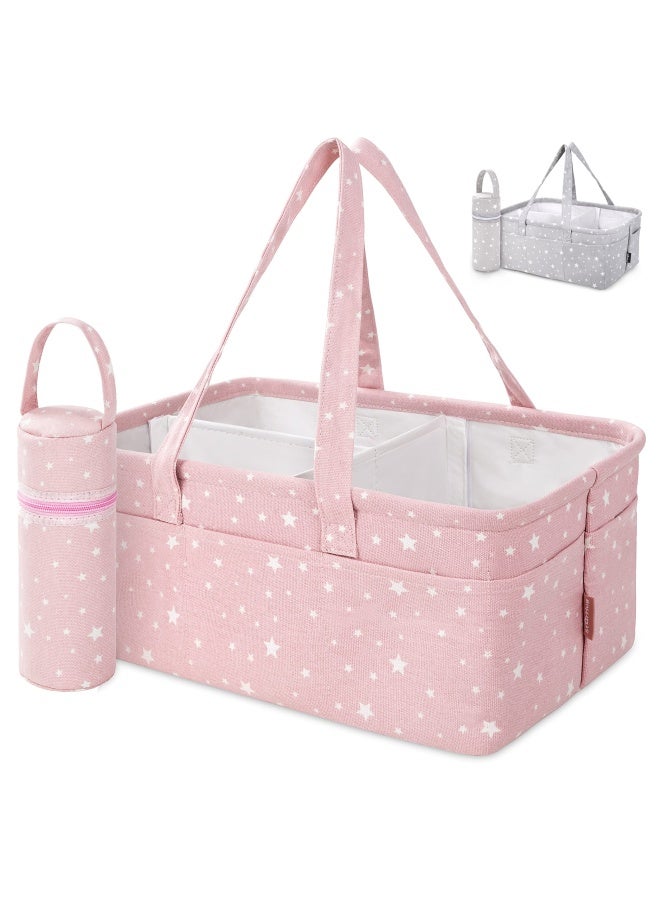 Starhug  Baby Diaper Caddy Organizer - Baby Shower Basket Large Nursery Storage Bin For Changing Table Car Travel Tote Bag Newborn Registry Must Have Bonus Bottle Cooler Pink  - Image 1