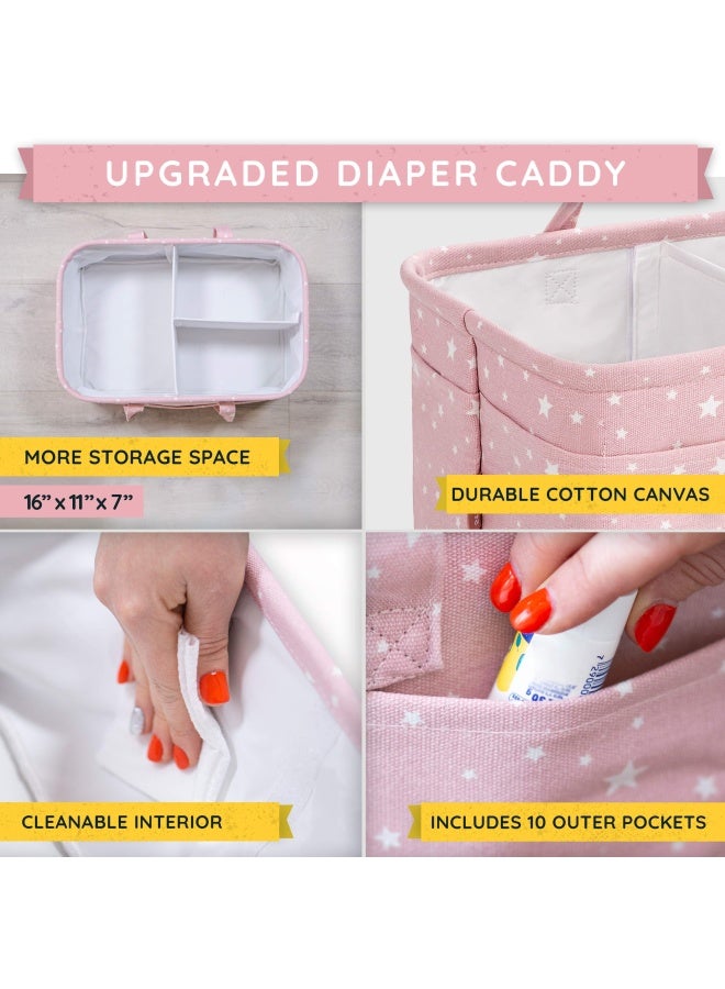 Starhug  Baby Diaper Caddy Organizer - Baby Shower Basket Large Nursery Storage Bin For Changing Table Car Travel Tote Bag Newborn Registry Must Have Bonus Bottle Cooler Pink  - Image 2