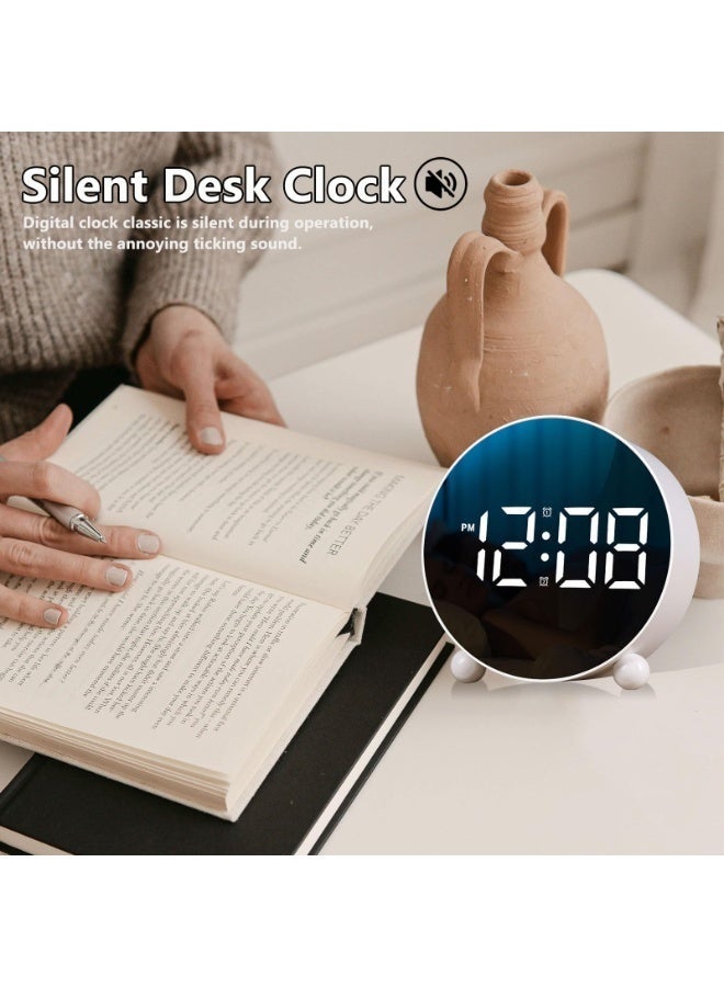 Arabest ساعة منبه رقمية، ساعة منبه LED دائرية، ساعة رقمية صغيرة مع جرس مزدوج، 3 مستويات سطوع قابلة للتعديل، ساعة مكتب صامتة، ساعات منبه سرير بصوت عالٍ لغرفة النوم والمكتب (بيضاء) - Image 3
