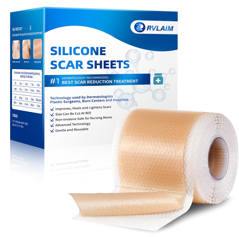Rvlaim Silicone Scar Sheets Silicone Scar Tape16 x 60 Roll 15M Silicone Scar Sheets for Surgical Scars Keloid Bump Removal Stretch Marks Removal CSection Burn et