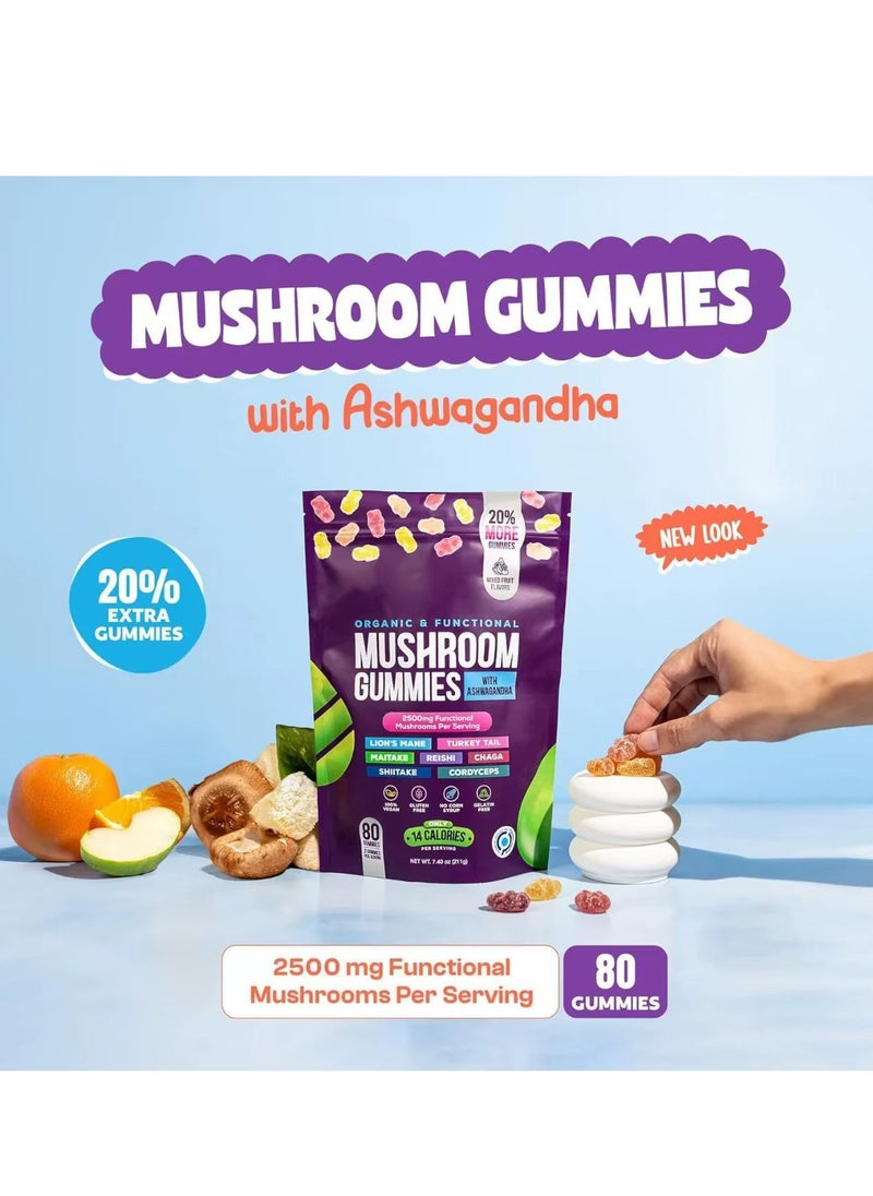 Wins Town Ashwagandha KSM-66, Reishi, Lions Mane, Shiitake, Cordyceps, Turkey Tail, Maitake, Chaga Supplement Gummies - Mixed Fruits, 80 Gummies  - Image 4
