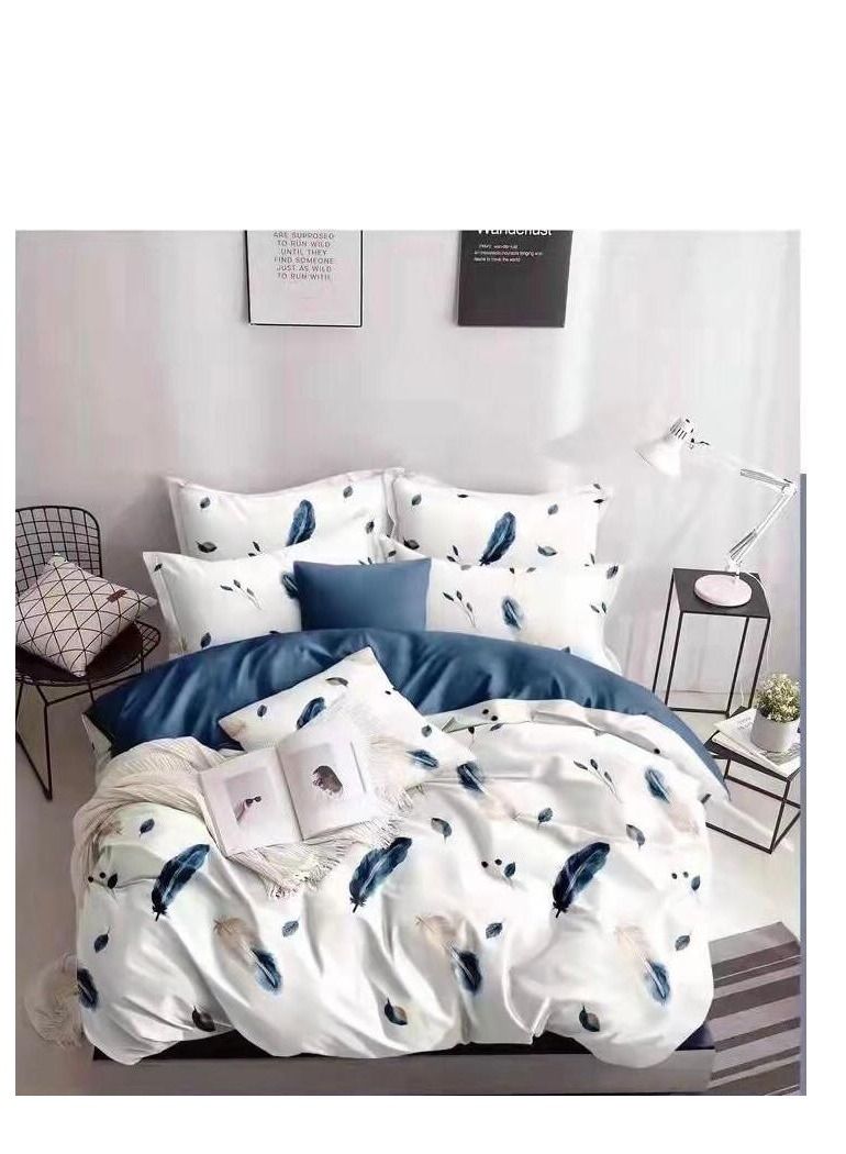 King Size Stylish Comforter Set, 100% Cotton Multicolor, Fitted Bedsheet 6Pcs set, 220x240cm 