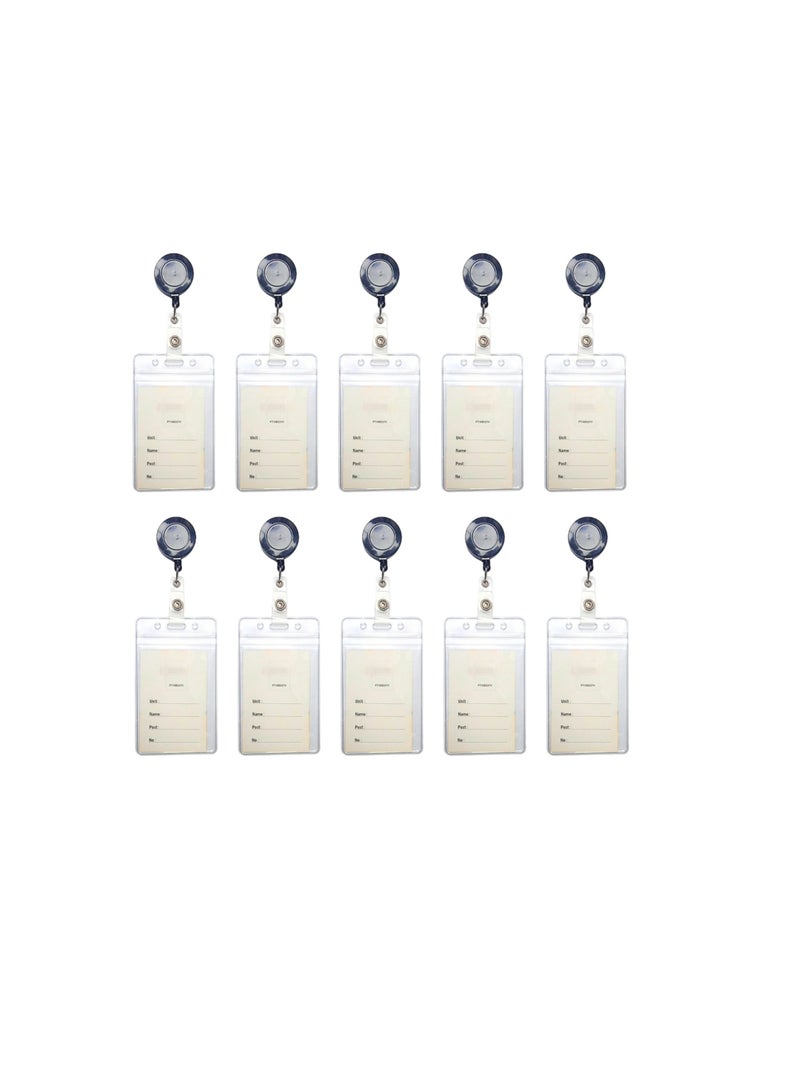 Terabyte 10 Pack ID Badge Holder With Clip,Badge Reels Retractable Heavy Duty Clear Id Card Vertical Lanyard Holder with Carabiner Badge Reel With 24 inches Pull Cord 10 pcs - Image 1