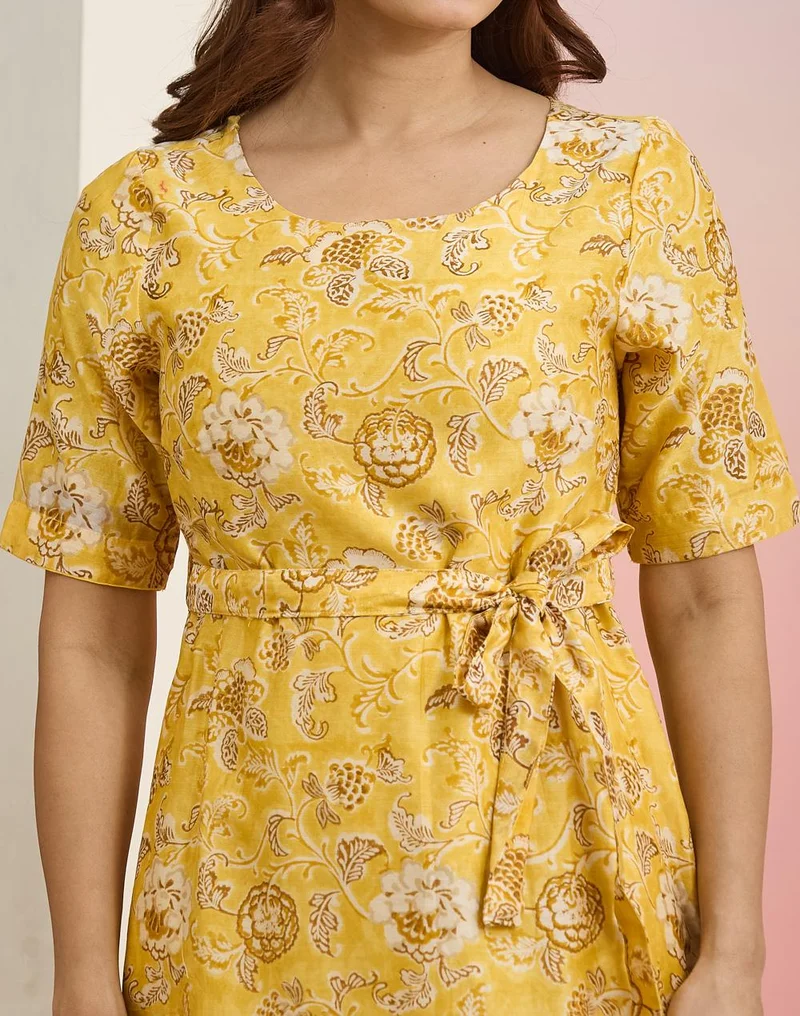 Fabindia  Yellow Cotton Silk Dress for Women | Best Price UAE
