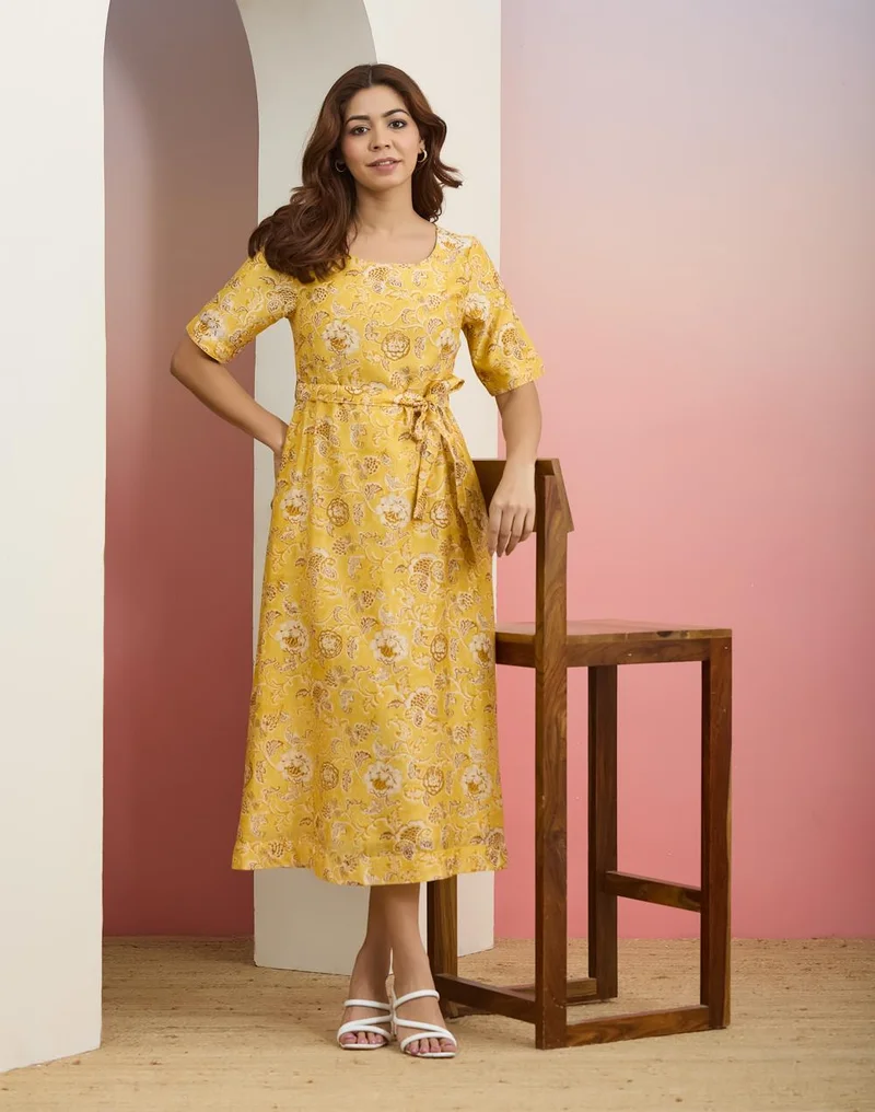 Yellow Cotton Silk Dress