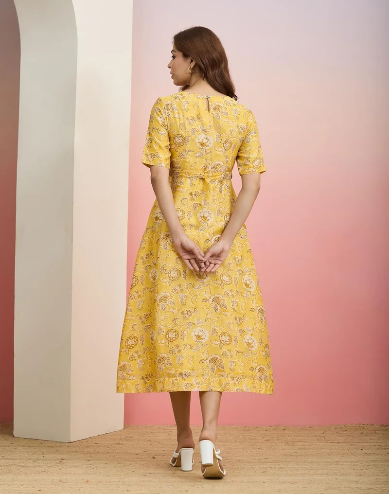 Fabindia  Yellow Cotton Silk Dress for Women | Best Price UAE