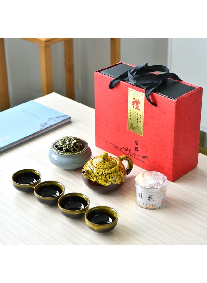 Outdoor Portable Travel Kung Fu Tea Set Ceramic Tea Set One Pot Four Cups Complete Set Gift Printed Logo