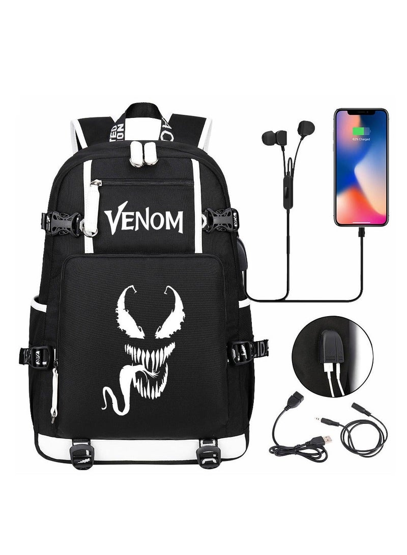 Venom USB printed leisure travel backpack