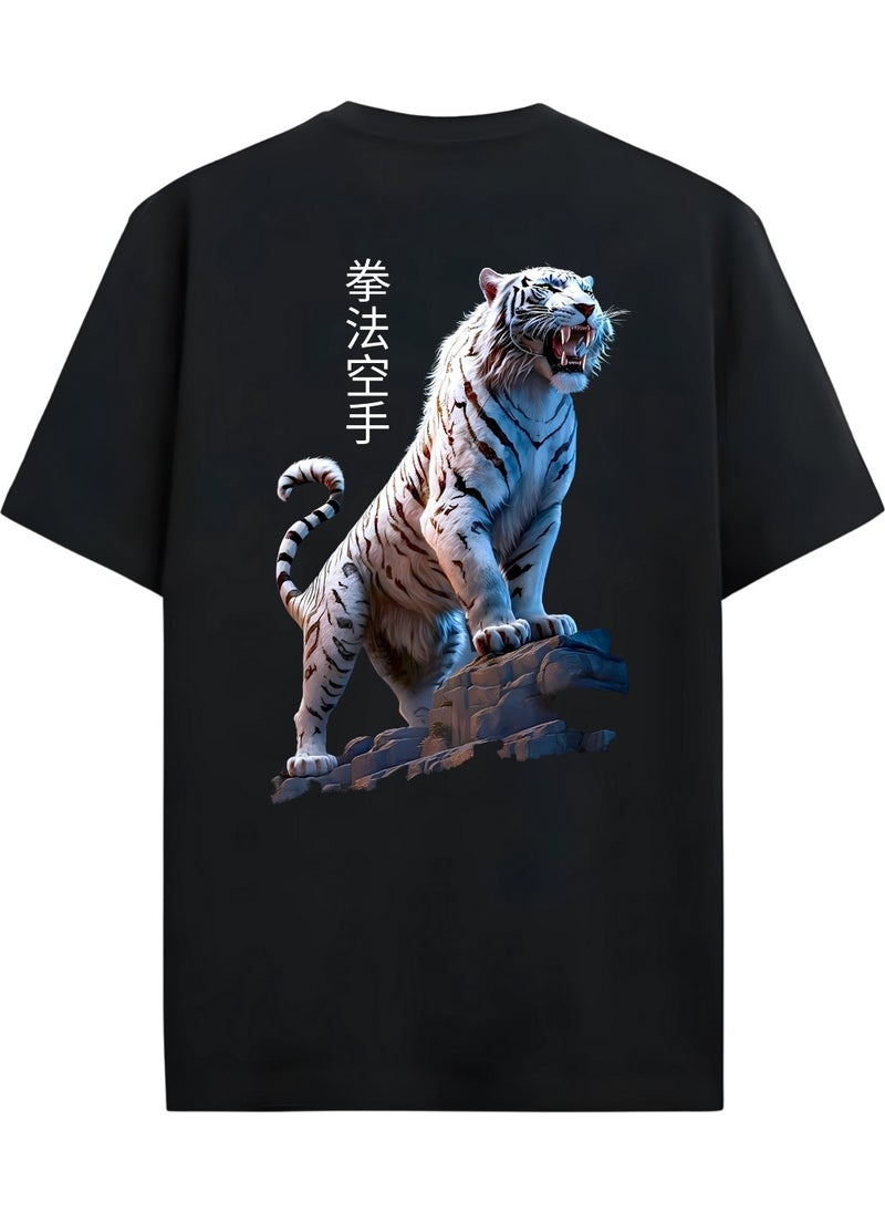 Alex Rosen Oversize Crew Neck Tiger Printed Short Sleeve Black T-Shirt  - Image 1
