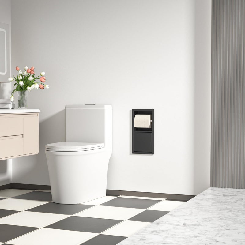 Bernkot Toilet Paper Holder, Hidden Tampon Storage Holder, in Wall Toilet Roll Holder, Recessed Toilet Niche for Bathroom (Matte Black) - Image 3