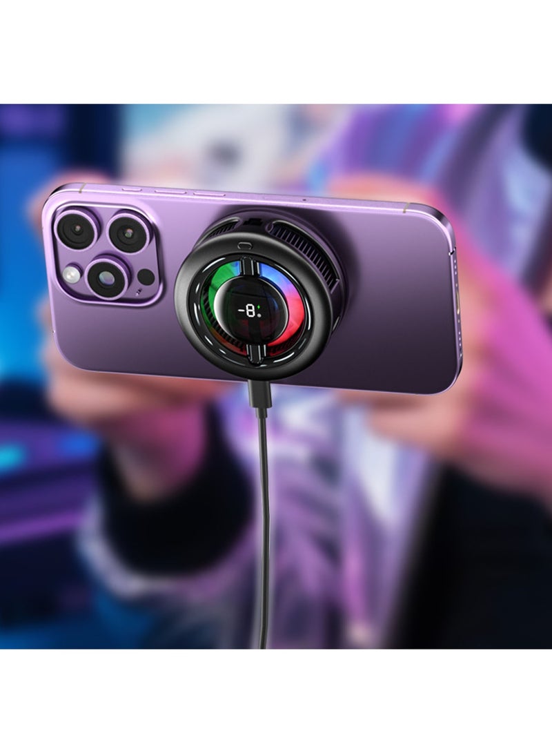 Memo Magnetic Phone Cooler with 15W Wireless Charger, Portable Phone Cooling Fan, Charging while Cooling Your Phone and Tablet, Universal Phone Fan Cellphone Radiator for iOS/Android/Tiktok Live Streaming/Game ect,Black+RGB - Image 2