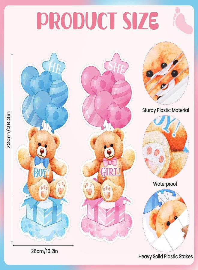 Yoirrat 2 Sets Baby Shower Plastic Yard Sign with Stakes Gender Reveal Outdoor Decorations Blue Pink Boy or Girl Yard Sign He and She Bear Lawn Sign Newborn Welcome Sign for Gender Reveal Party Supplies - Image 3
