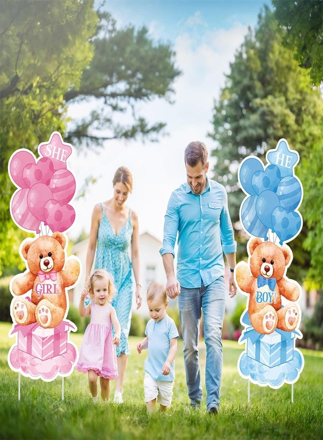 Yoirrat 2 Sets Baby Shower Plastic Yard Sign with Stakes Gender Reveal Outdoor Decorations Blue Pink Boy or Girl Yard Sign He and She Bear Lawn Sign Newborn Welcome Sign for Gender Reveal Party Supplies - Image 4