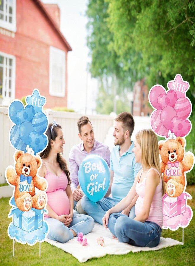 Yoirrat 2 Sets Baby Shower Plastic Yard Sign with Stakes Gender Reveal Outdoor Decorations Blue Pink Boy or Girl Yard Sign He and She Bear Lawn Sign Newborn Welcome Sign for Gender Reveal Party Supplies - Image 2