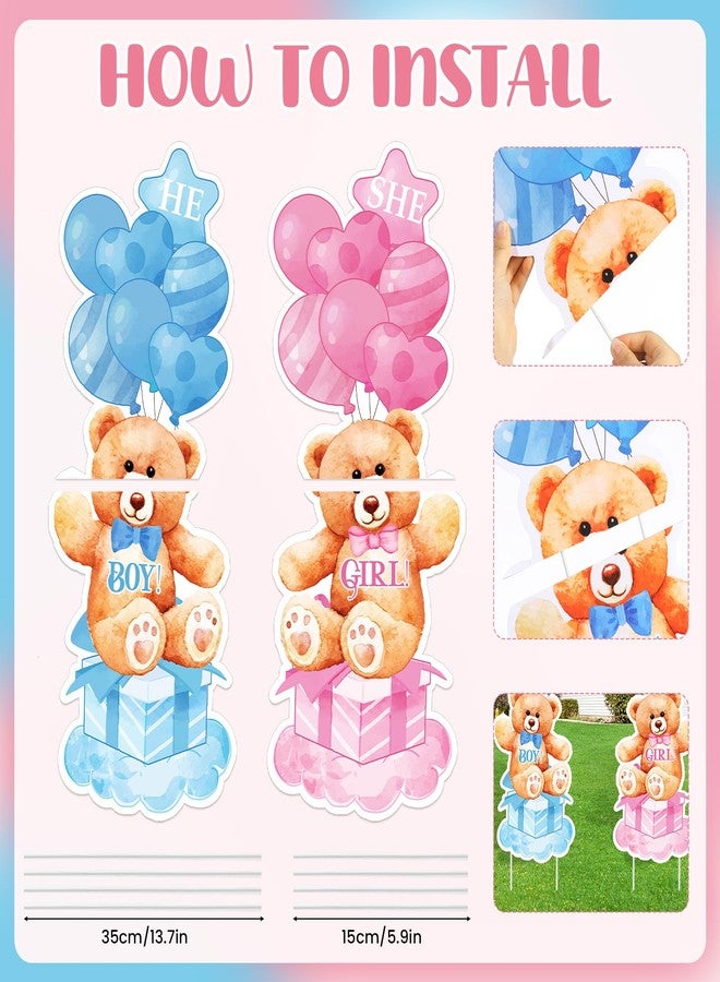 Yoirrat 2 Sets Baby Shower Plastic Yard Sign with Stakes Gender Reveal Outdoor Decorations Blue Pink Boy or Girl Yard Sign He and She Bear Lawn Sign Newborn Welcome Sign for Gender Reveal Party Supplies - Image 5