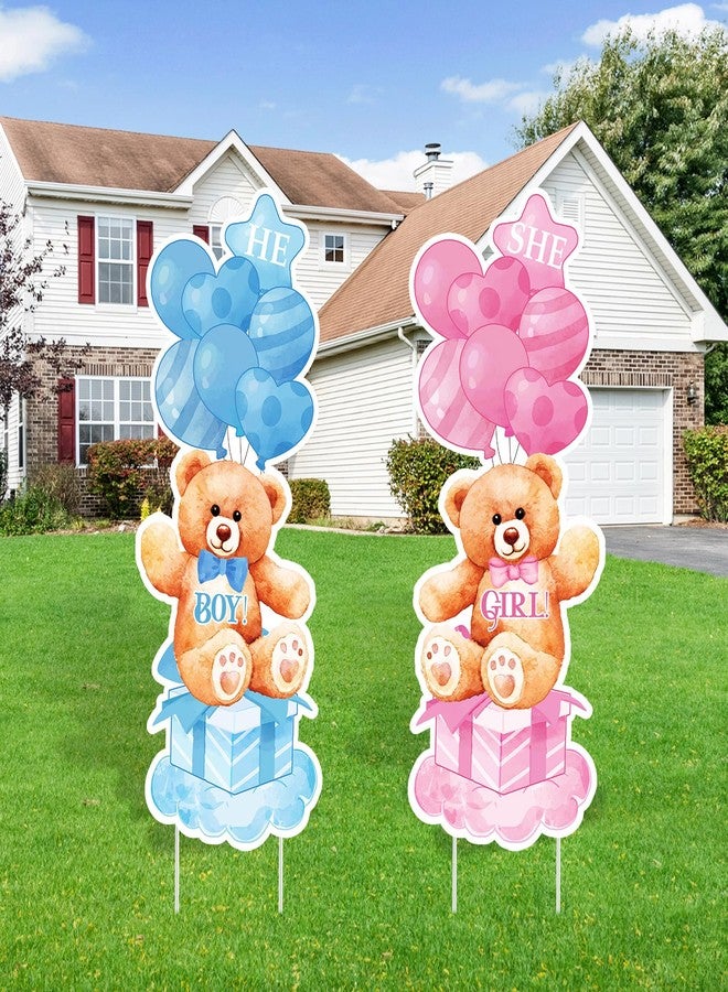 Yoirrat 2 Sets Baby Shower Plastic Yard Sign with Stakes Gender Reveal Outdoor Decorations Blue Pink Boy or Girl Yard Sign He and She Bear Lawn Sign Newborn Welcome Sign for Gender Reveal Party Supplies - Image 1