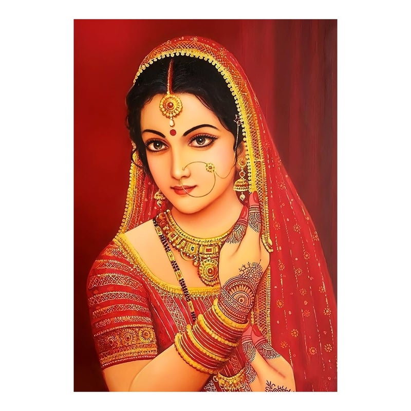 Rajasthani Bridal Women Wall Sticker - Bridal Rajasthani Women Wall Poster Sticker - Indian Women Art Paintings -Bridal Women Wall Sticker - Strong Adhesive Sticker - 300GSM  - Image 1