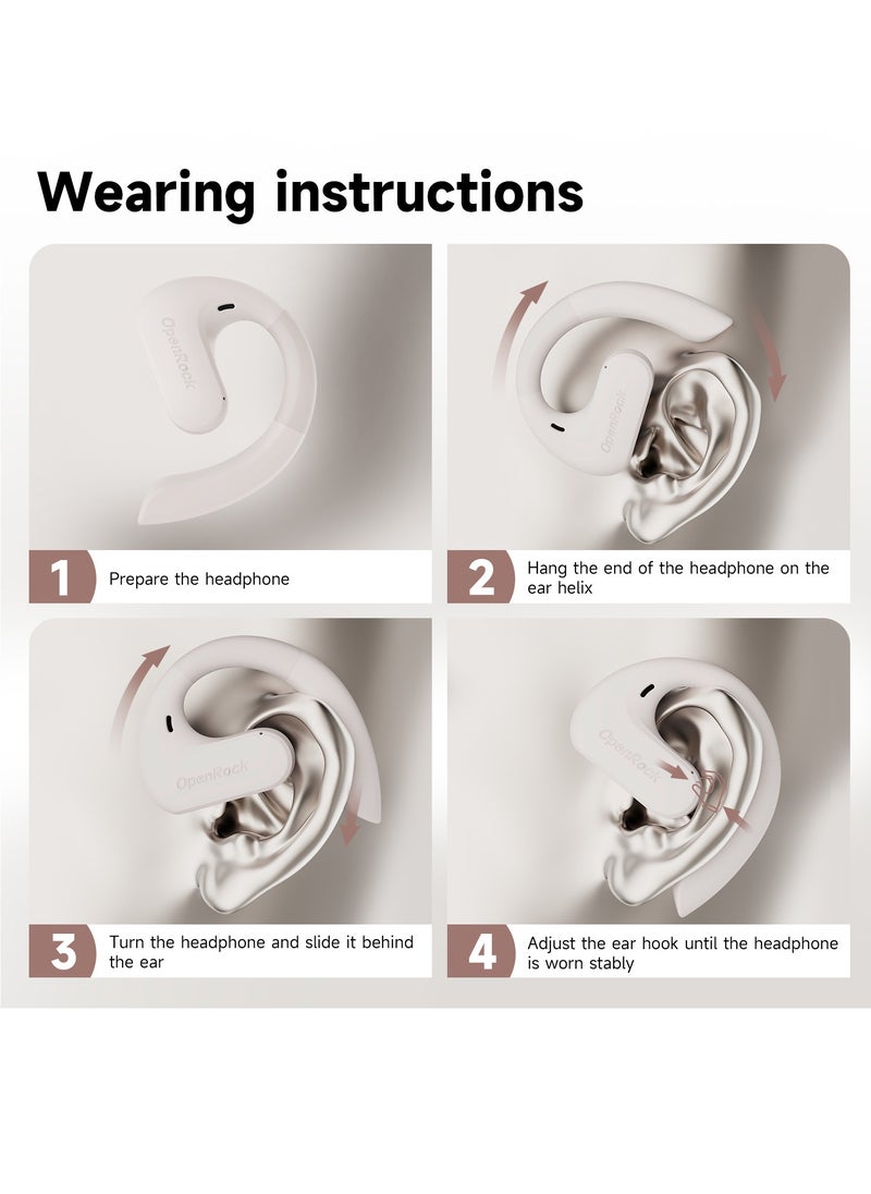 OpenRock - Open Ear Headphones Wireless Hanging Earphones Bluetooth 5.2 Dual Microphone Call Noise Reduction 7800 Mah Ultra Long Standby Ipx5 Waterproof Suitable For Outdoor Sports White - Image 1