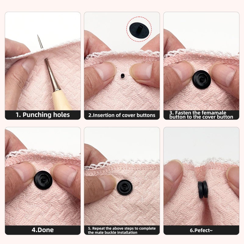 Gtaaoy T5 Plastic Snaps 120 Set Black Snaps No Need Tools  No-Sew Buttons For Crafts Cloth Diaper Bibs - Image 2