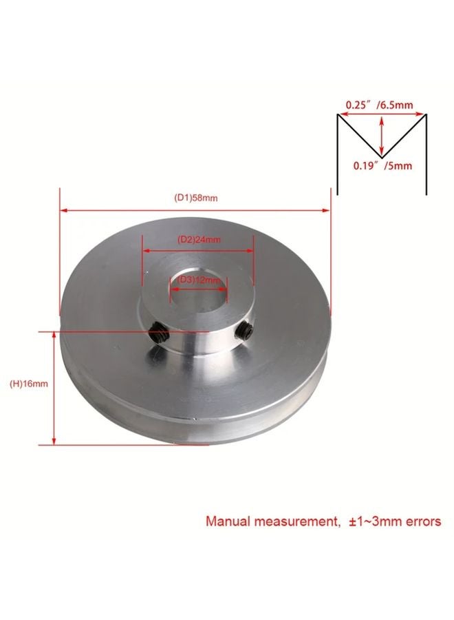 Heavy Duty Aluminum Alloy V Groove Pulley 58x12mm Silvery Smooth Belt Transmission - Image 3