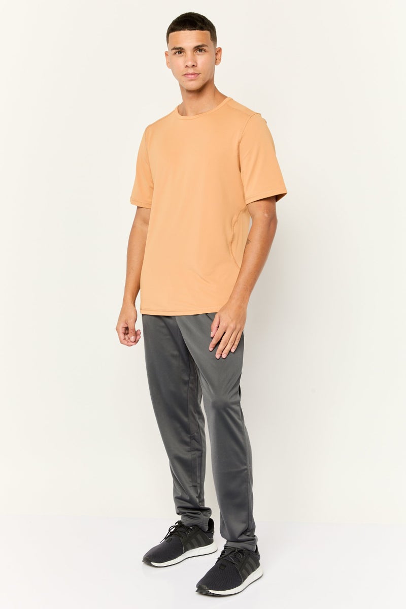 Beause Men Crew Neck Short Sleeve Textured T-Shirt, Beige - Image 3