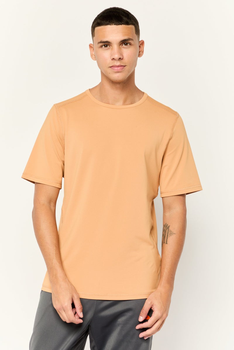 Beause Men Crew Neck Short Sleeve Textured T-Shirt, Beige - Image 1