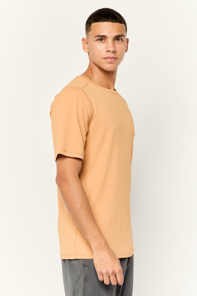 Beause Men Crew Neck Short Sleeve Textured T-Shirt, Beige - Image 2