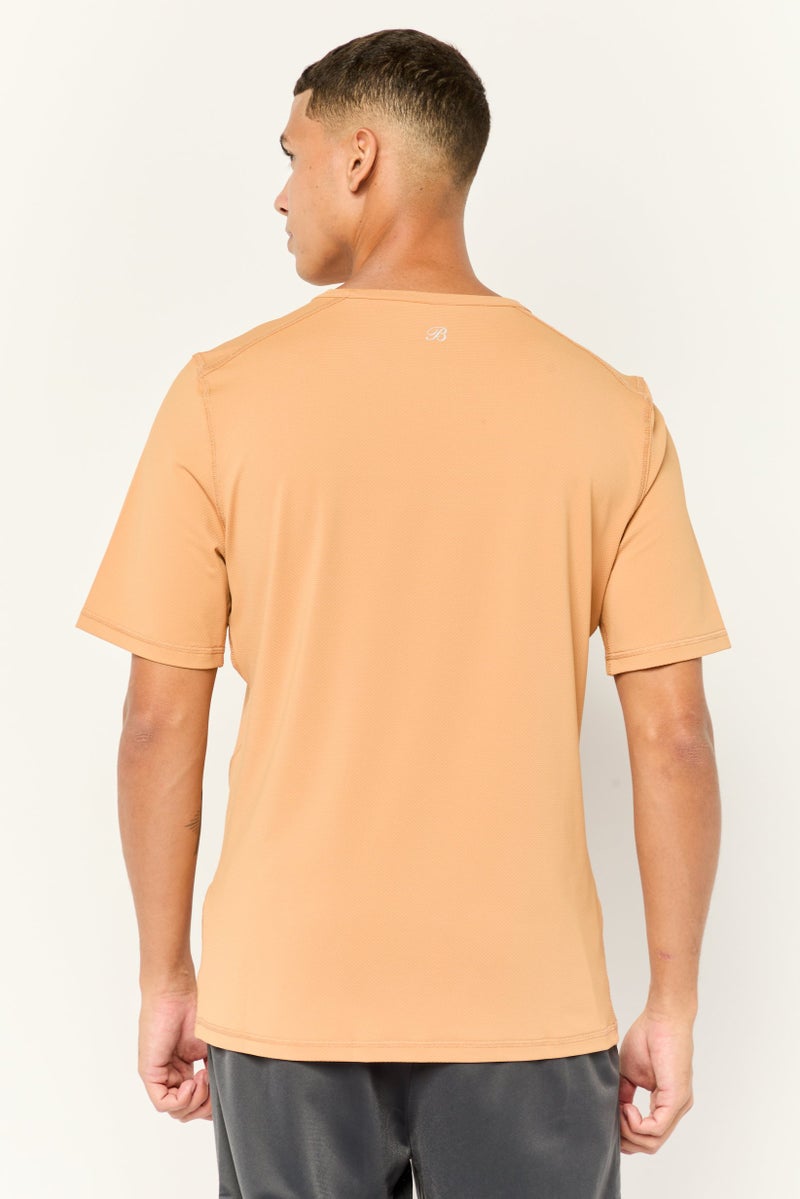 Beause Men Crew Neck Short Sleeve Textured T-Shirt, Beige - Image 4