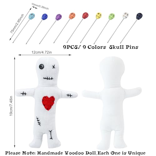 Waybas 10Pcs Voodoo Doll Kit Real Voodoo Dolls with 9 Skull Pins Creepy Ghost Doll Revenge Spells Voodoo Doll Relieve Stress Horror Doll for Halloween Christmas Birthday Gift Ornament Decoration White - Image 5